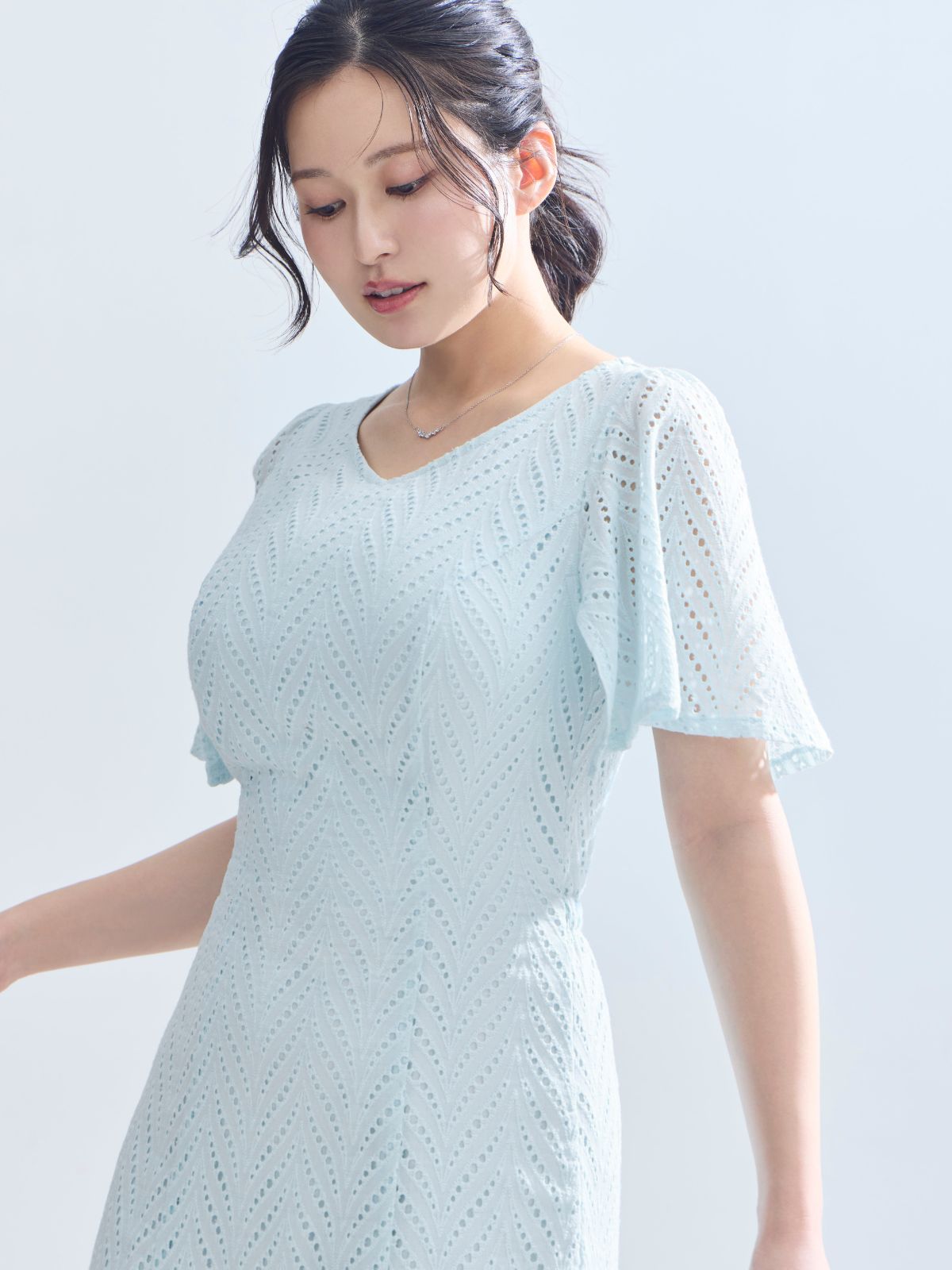 コットンレースワンピース ：ミント│胸が大きな女性のための
