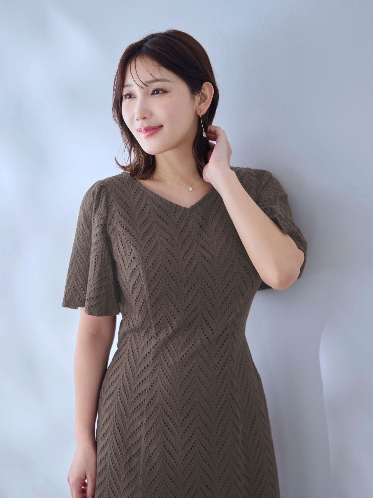 コットンレースワンピース 25SS：ブラウン[102サイズ対応/入荷次第発送]