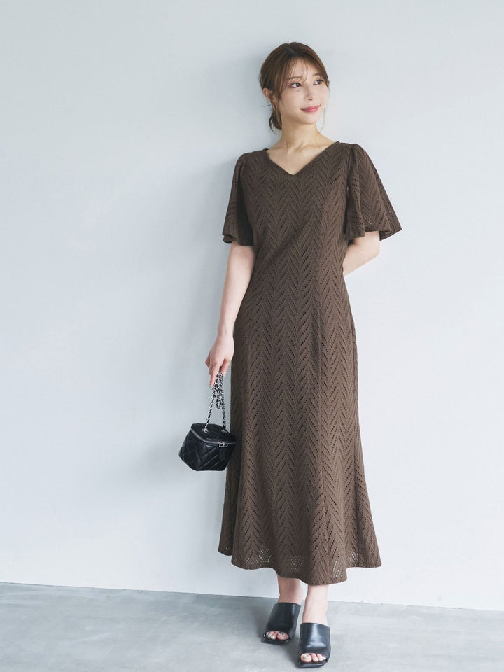 overE　コットンレースワンピース中古美品 コットンレースワンピース：ブラウン│胸が大きな女性のための