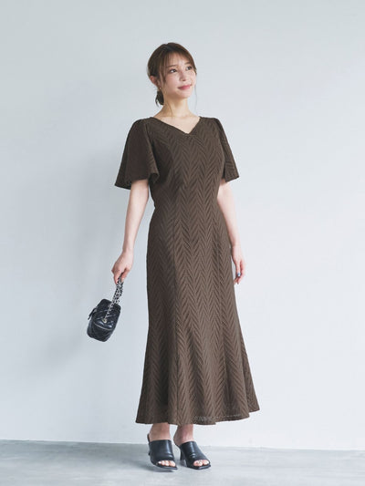 コットンレースワンピース 25SS：ブラウン[102サイズ対応/入荷次第発送]