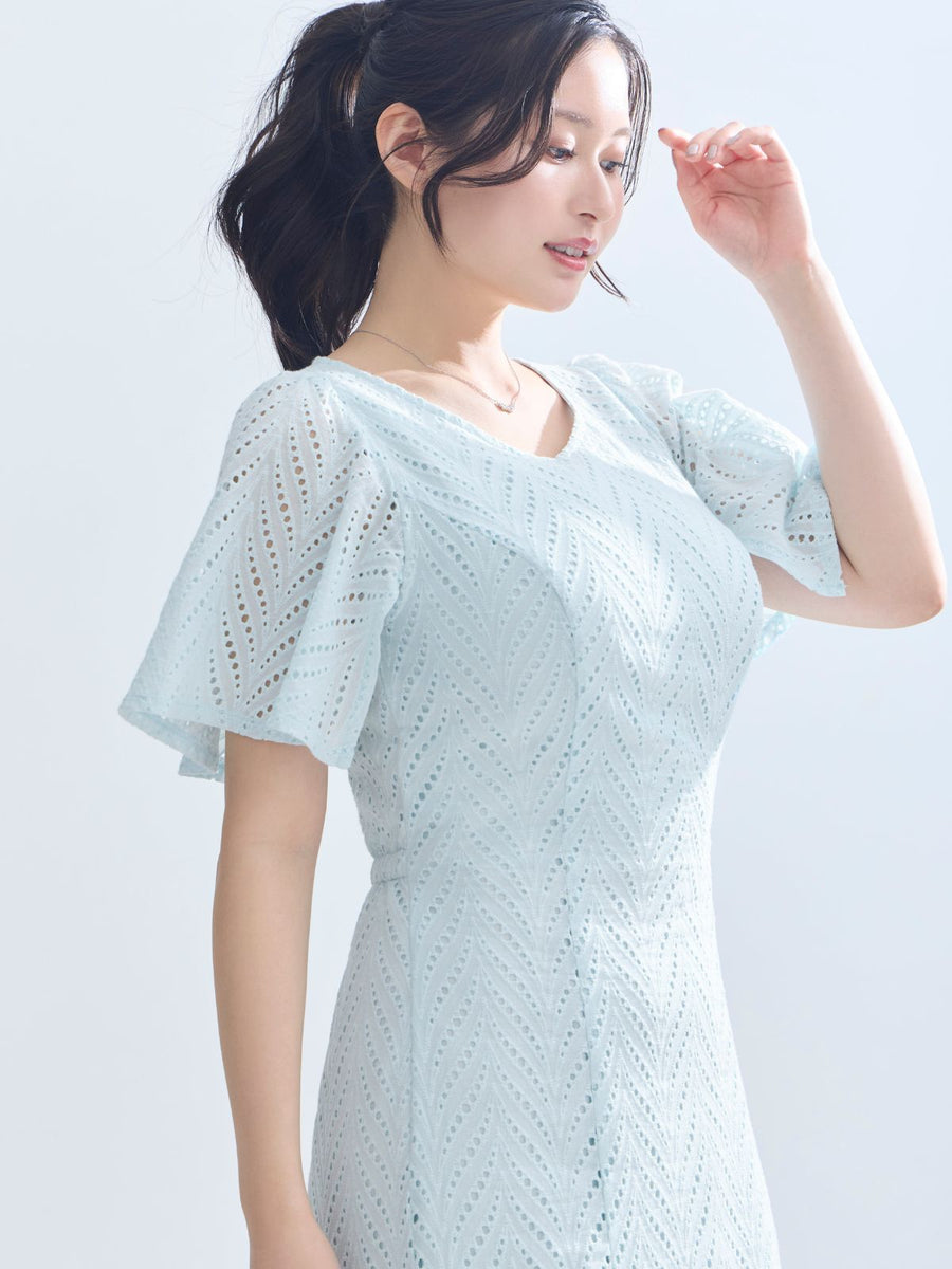 [4/30 22:00発売 期間限定 500円OFF]コットンレースワンピース：ミント