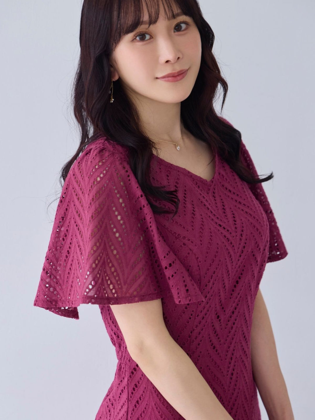 コットンレースワンピース 25SS：プラム│胸が大きな女性のため
