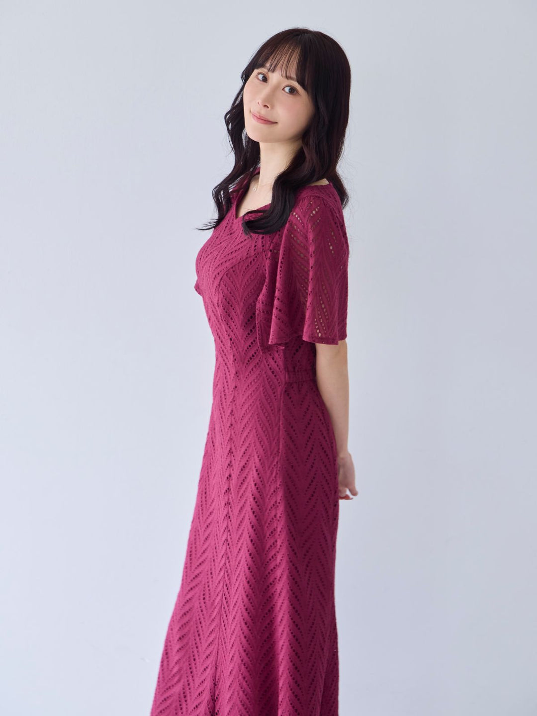 コットンレースワンピース 25SS：プラム│胸が大きな女性のため