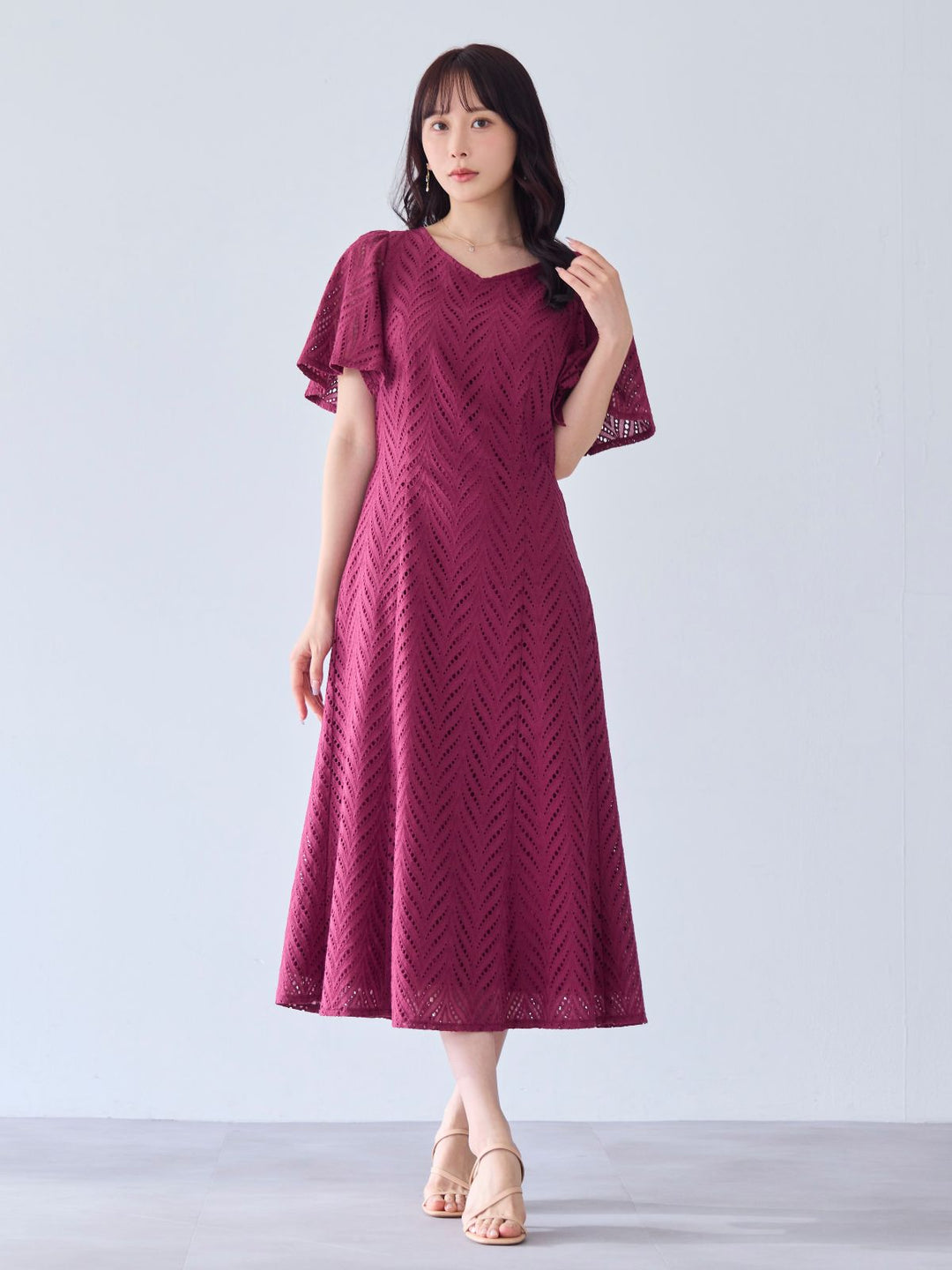 コットンレースワンピース 25SS：プラム│胸が大きな女性のため
