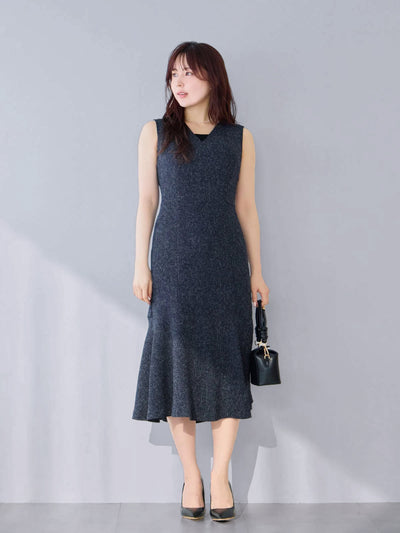 ツイードライクマーメイドワンピース：ネイビー[102サイズ対応/Tサイズ対応]