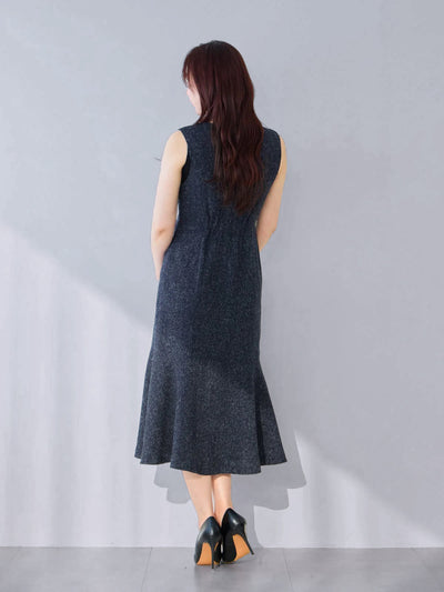 ツイードライクマーメイドワンピース：ネイビー[102サイズ対応/Tサイズ対応]