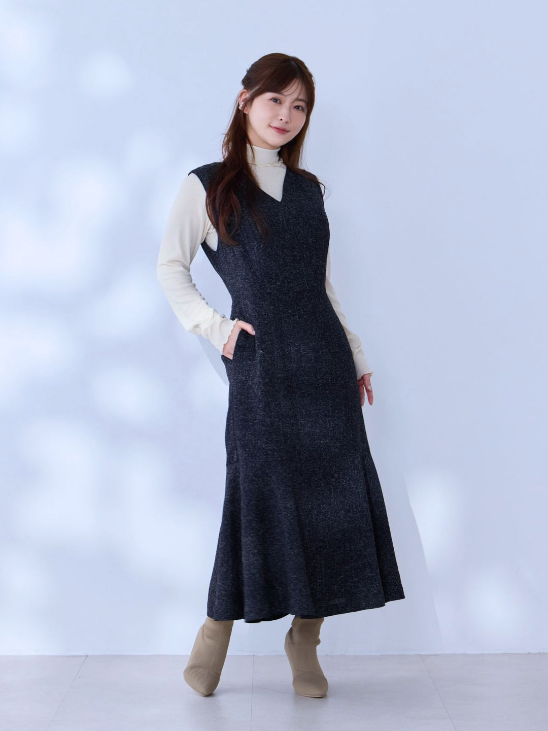 OverE レースマーメイドワンピース　水色　90 コットンレースワンピース 24SS：ホワイト│胸が大きな女性の