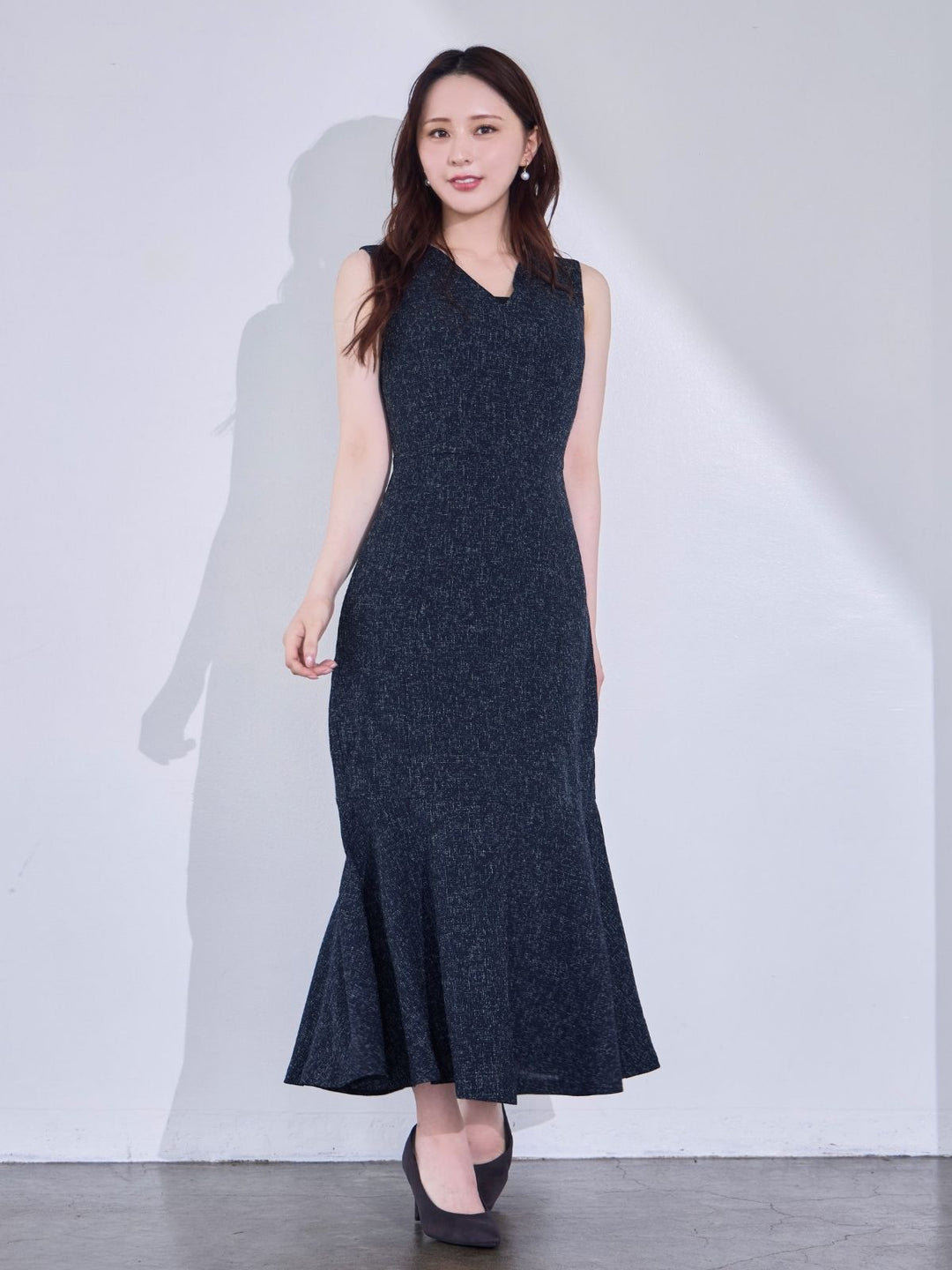 【新品未使用】Louere ポロワンピース マーメイド M ネイビー タグ付き ツイードライクマーメイドワンピース：ネイビー│胸が大きな女性
