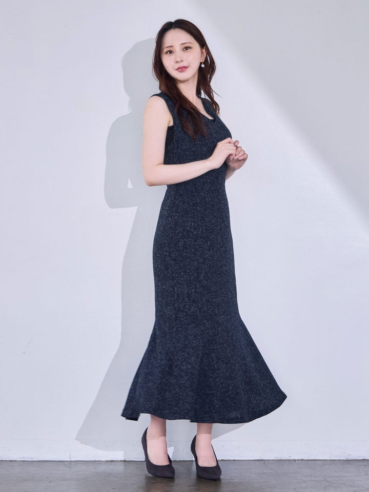 オーバーイー ネイビー ツイードライクマーメイドワンピース 90 overE ツイードライクマーメイドワンピース：ネイビー│胸が大きな女性のため