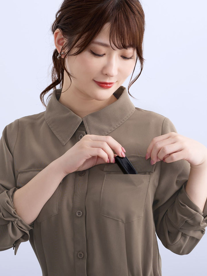 overE ドロストシャツワンピース 96サイズ ワインレッド