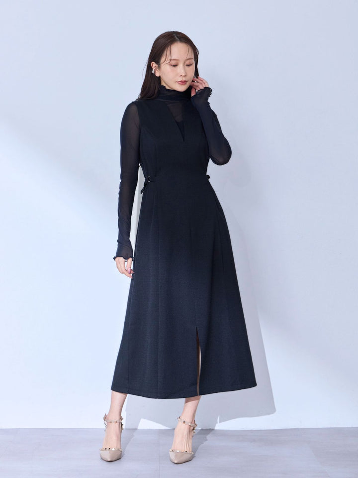 ポリニージャンパースカート：ネイビー│胸が大きな女性のための