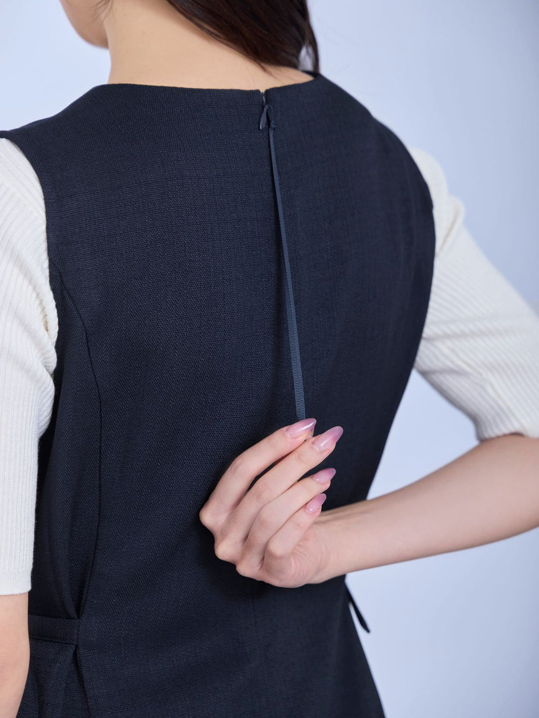 overE　オーバーイー　ポリニージャンパースカート：サックス　U65 ポリニージャンパースカート：サックス│胸が大きな女性のための