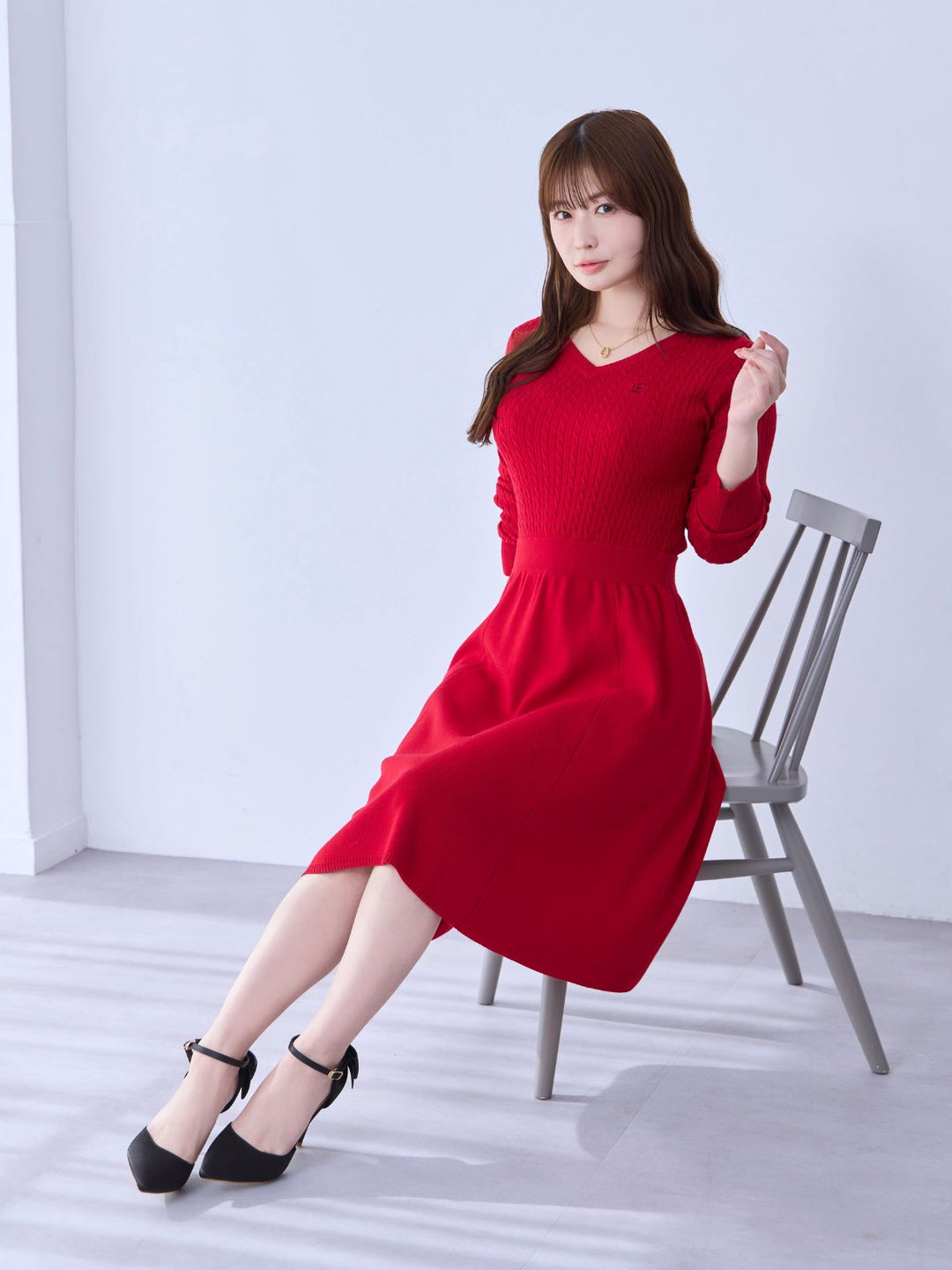 overE’s HOLIDAY Aラインケーブルニットワンピース ネイビー 90 overE's HOLIDAY Aラインケーブルニットワンピース：ネイビー