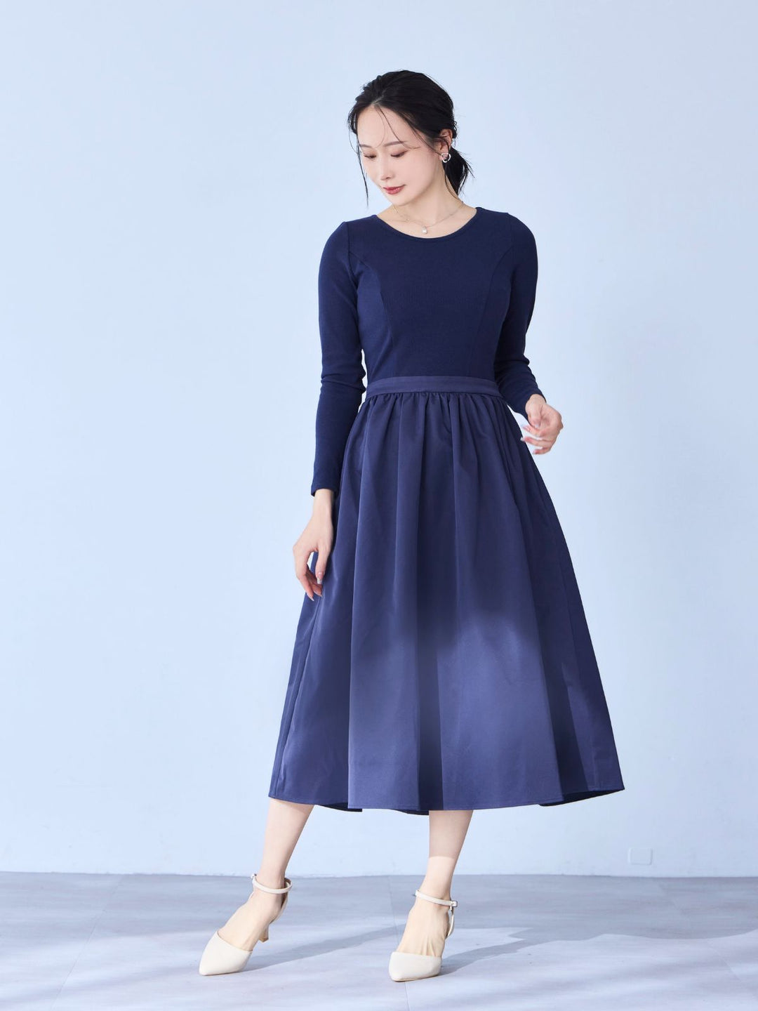 pinue ドッキングカットワンピース（NAVY） カットドッキングワンピース：ネイビー│胸が大きな女性のための
