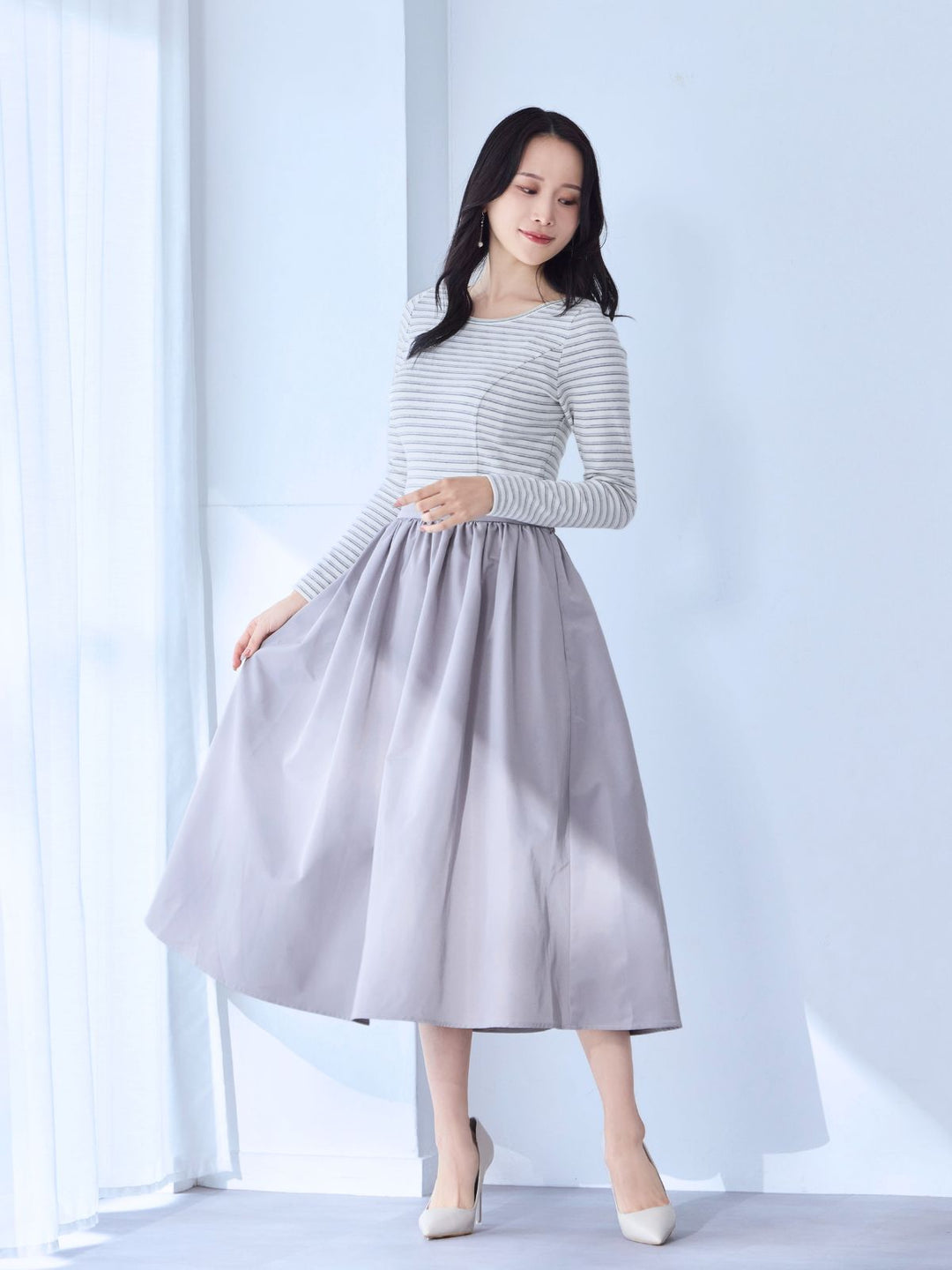 overE カットドッキングワンピース ネイビー 96 カットドッキングワンピース：ネイビー│胸が大きな女性のための