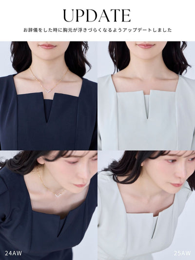 [9/4 22:00再販 期間限定 500円OFF]7分袖スクエアネックフレアワンピース：ネイビー[102サイズ対応]