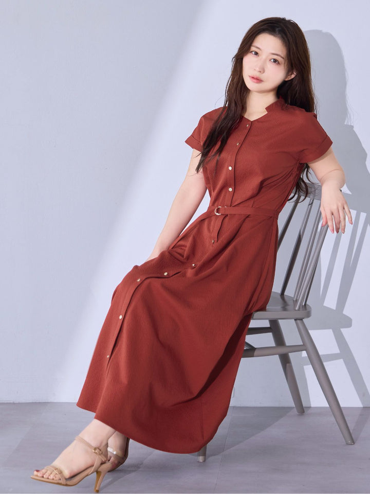 ドライタッチサッカーシャツワンピース：テラコッタ│胸が大きな女性の