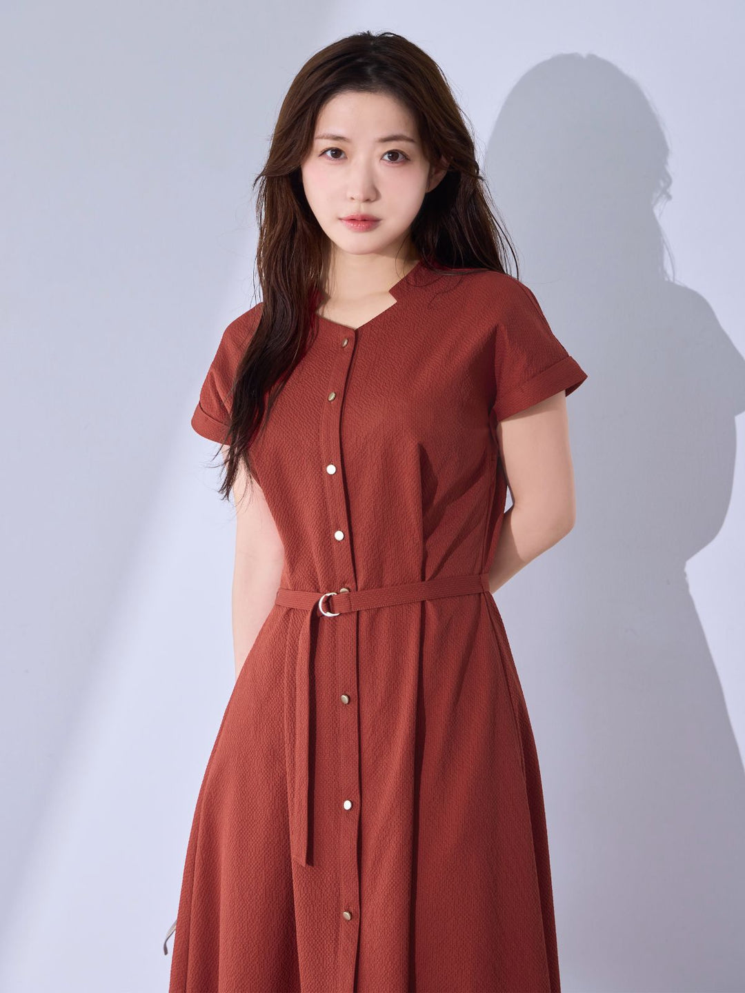 ドライタッチサッカーシャツワンピース：テラコッタ│胸が大きな