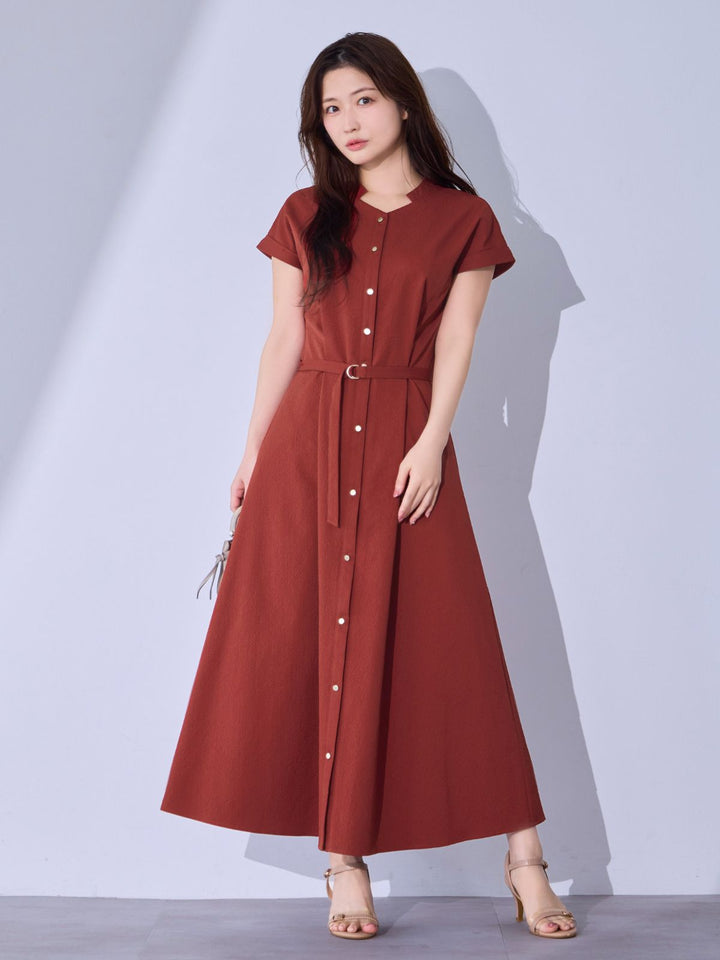 overE ドライタッチサッカーシャツワンピース：テラコッタ102サイズ ドライタッチサッカーシャツワンピース：テラコッタ│胸が大きな