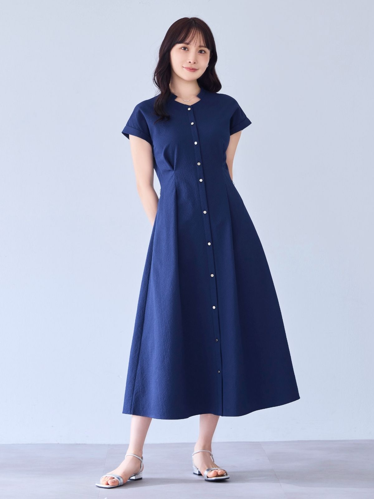 [7/24 22:00発売 期間限定 500円OFF]ドライタッチサッカーシャツワンピース：ネイビー[102サイズ対応]