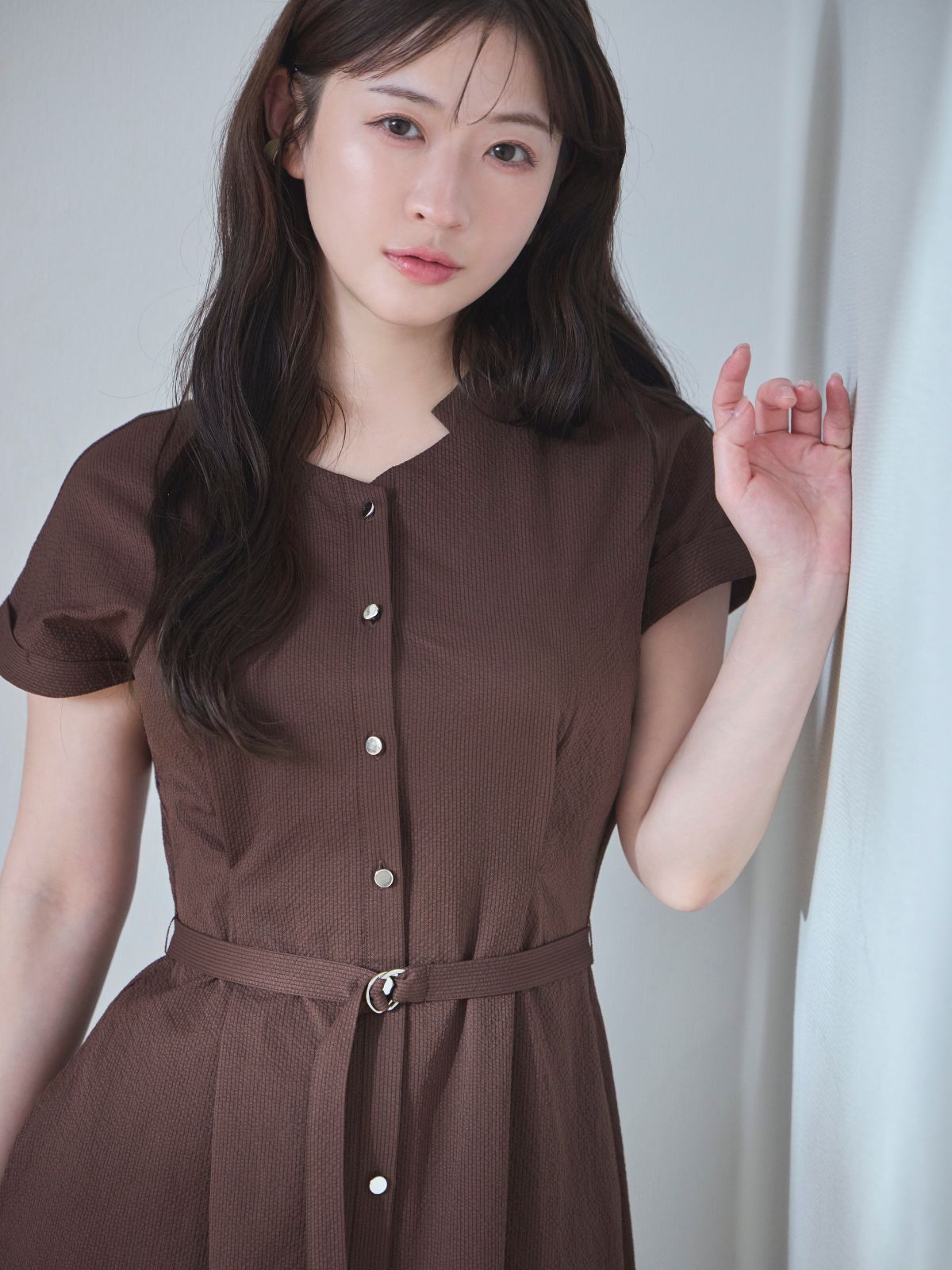 [5/1 22:00発売 期間限定 500円OFF]ドライタッチサッカーシャツワンピース：コーヒーブラウン[102サイズ対応]