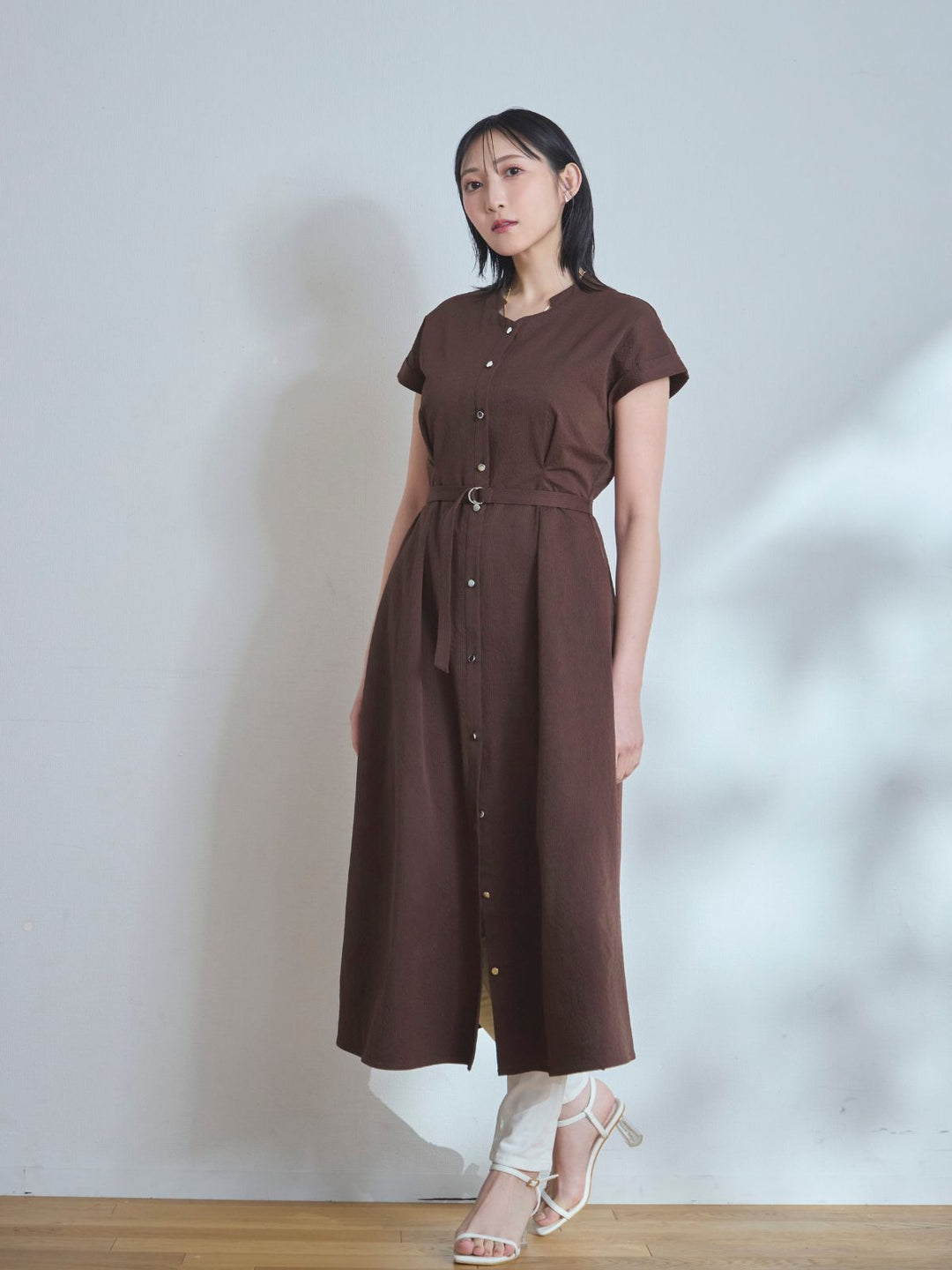 overE ティアードシャツワンピース インディゴ 96 L ティアードシャツワンピース：インディゴ│胸が大きな女性のため