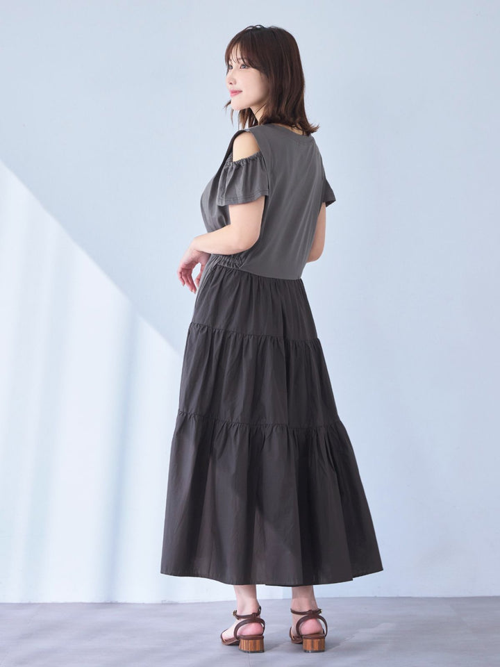 overE ティアードシャツワンピース インディゴ 96 L ティアードシャツワンピース：インディゴ│胸が大きな女性のため