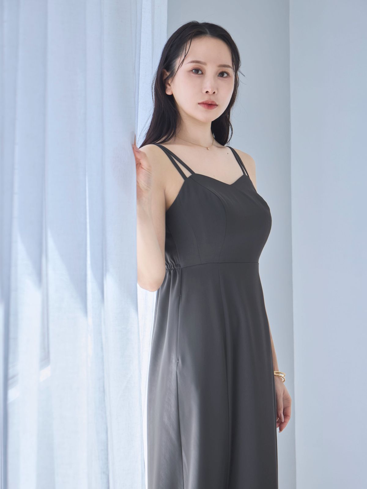 [4/24 22:00発売 期間限定 500円OFF]ダブルストラッププルオーバーキャミワンピース：ブルーチャコール[102サイズ対応/入荷次第発送]