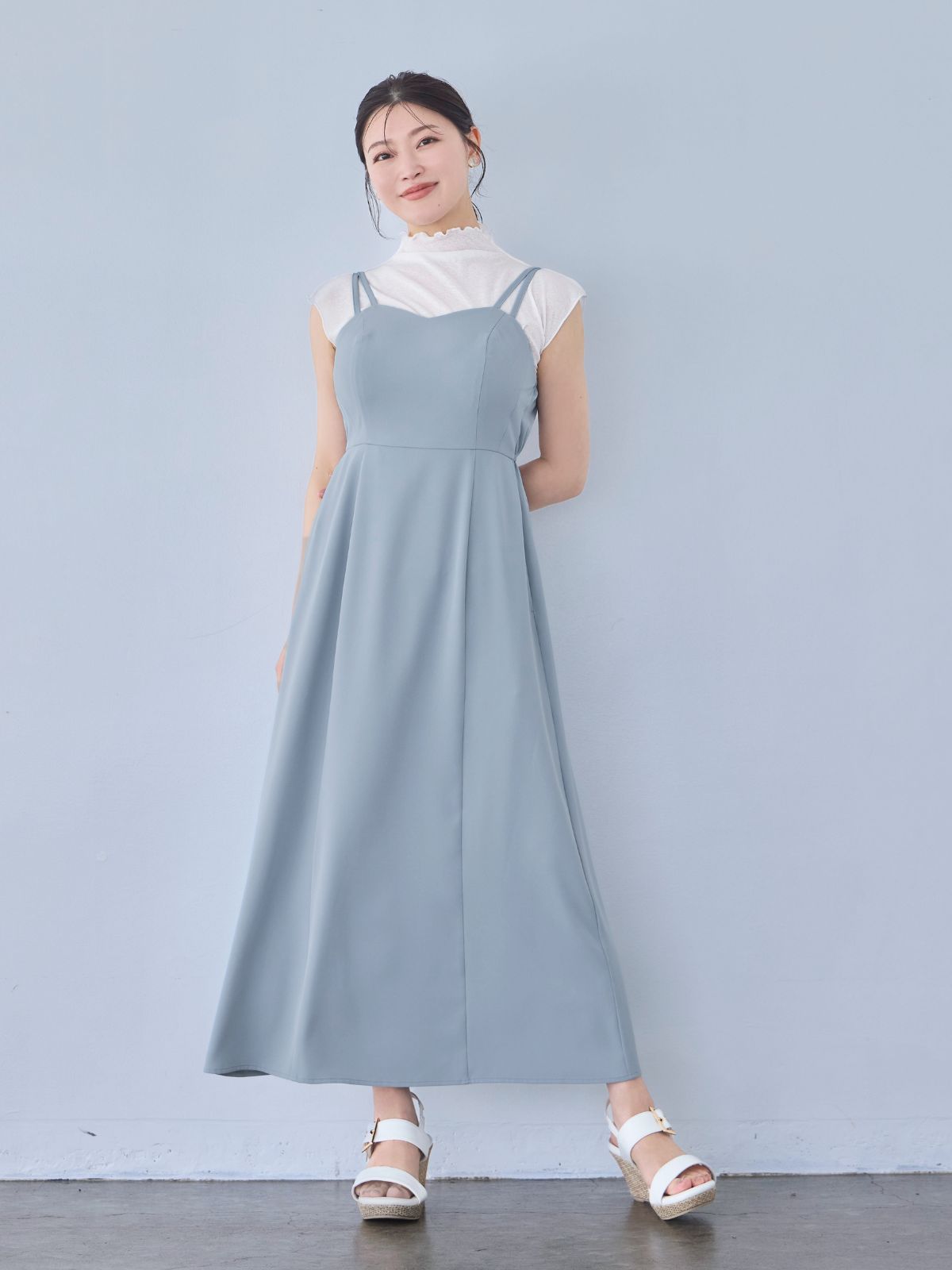 [4/24 22:00発売 期間限定 500円OFF]ダブルストラッププルオーバーキャミワンピース：スモーキーブルー[102サイズ対応/入荷次第発送]