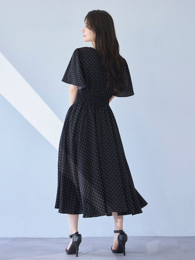 [7/3 22:00発売 期間限定 500円OFF]ウエストシャーリングワンピース 25SS：ブラックドット[102サイズ対応/入荷次第発送]