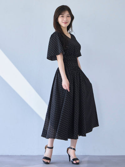 [7/3 22:00発売 期間限定 500円OFF]ウエストシャーリングワンピース 25SS：ブラックドット[102サイズ対応/入荷次第発送]