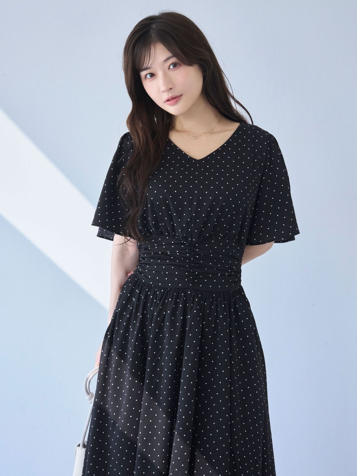 [7/3 22:00発売 期間限定 500円OFF]ウエストシャーリングワンピース 25SS：ブラックドット[102サイズ対応/入荷次第発送]