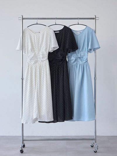 [7/3 22:00発売 期間限定 500円OFF]ウエストシャーリングワンピース 25SS：ブラックドット[102サイズ対応/入荷次第発送]