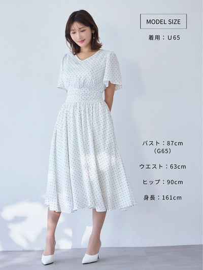 [7/3 22:00発売 期間限定 500円OFF]ウエストシャーリングワンピース 25SS：ブラックドット[102サイズ対応/入荷次第発送]