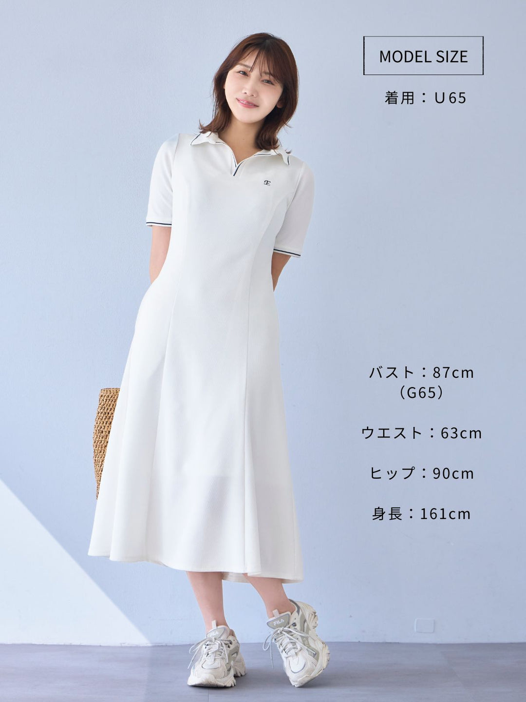 overE ポロワンピース サマーポロワンピース：ダークネイビー│胸が大きな女性のための