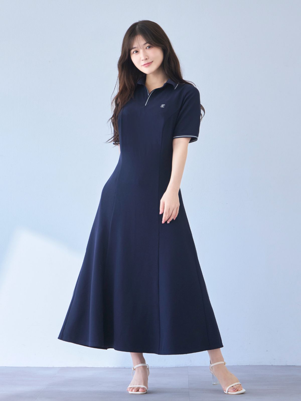 [6/26 22:00発売 期間限定 500円OFF]サマーポロワンピース：ダークネイビー[102サイズ対応]