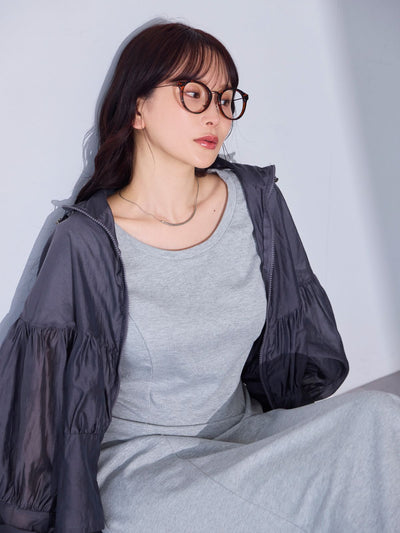 自然にくびれるコットンTシャツフレアワンピース：メランジグレー[102サイズ対応/入荷次第発送]