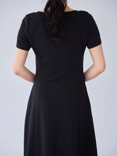 自然にくびれるコットンTシャツフレアワンピース：メランジグレー[102サイズ対応/入荷次第発送]