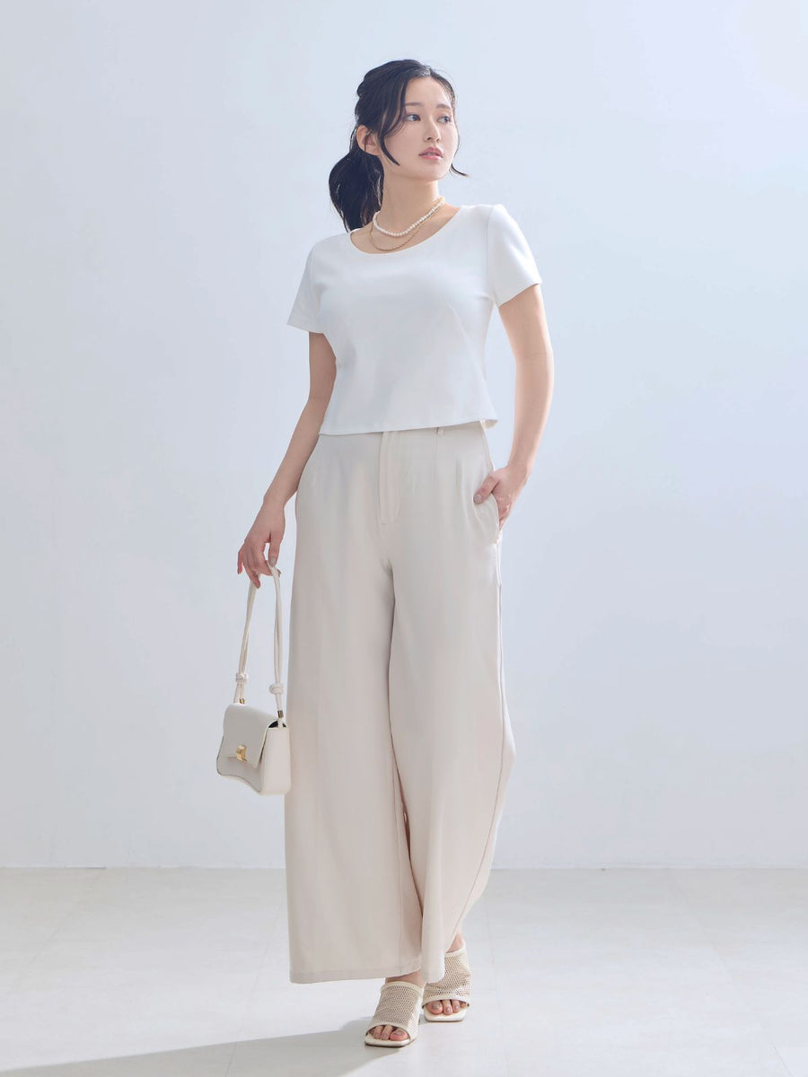 [6/13 22:00再販 期間限定 300円OFF]ショート丈ベーシックラウンドネックTシャツ 26SS：ホワイト[一部即時発送/入荷次第発送]