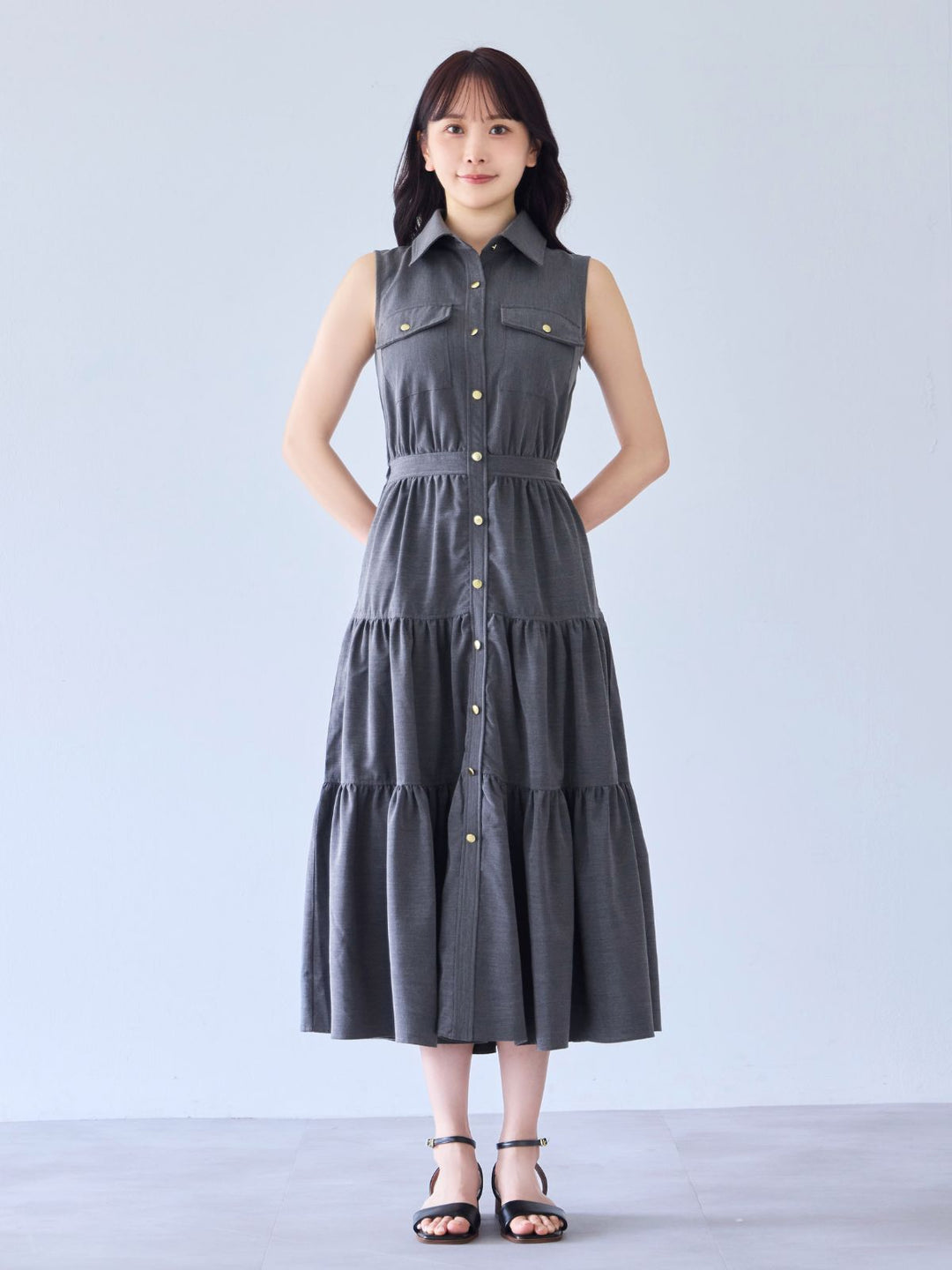 overE ティアードシャツワンピース インディゴ 96 L ティアードシャツワンピース：インディゴ│胸が大きな女性のため