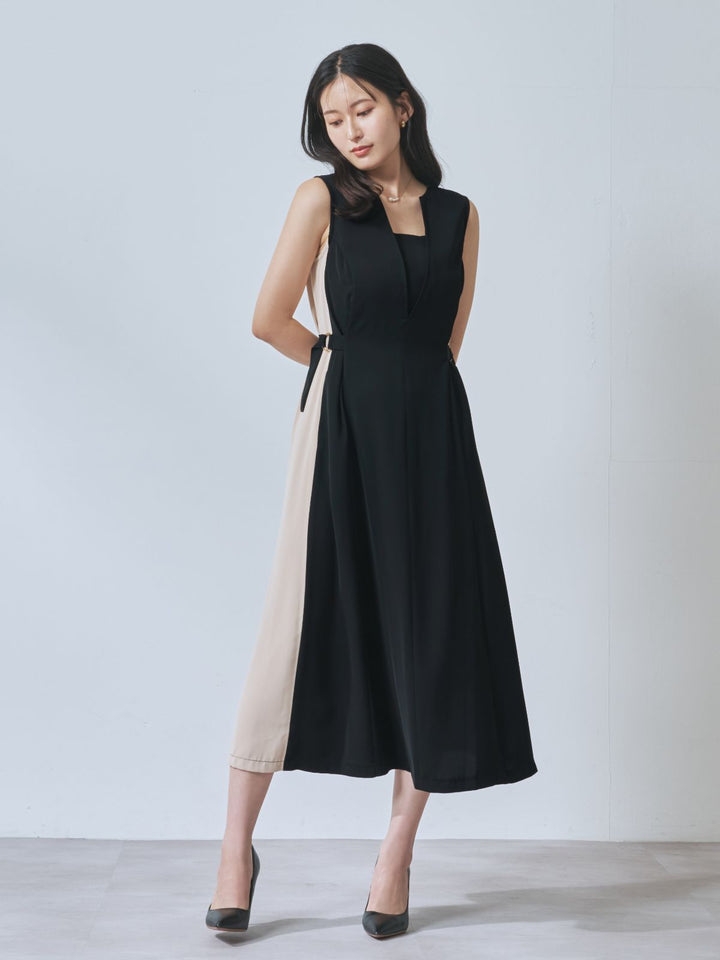【試着のみ】overE リニースタイル バイカラーワンピース ブラック 102 リニースタイルバイカラーワンピース：ブラック│胸が大きな女性のため