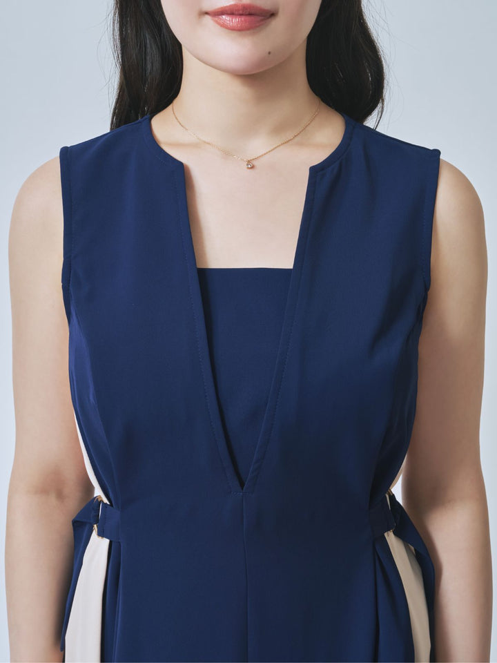 overE リニースタイル　バイカラーワンピース　 ブラック　96 リニースタイルバイカラーワンピース：ブラック│胸が大きな女性