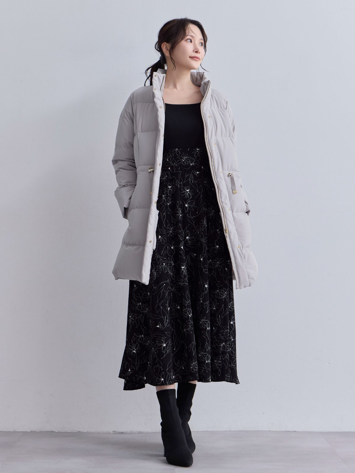 [11/13 22:00発売 期間限定 500円OFF]フラワードッキングワンピース 25AW：ブラック[102サイズ対応]