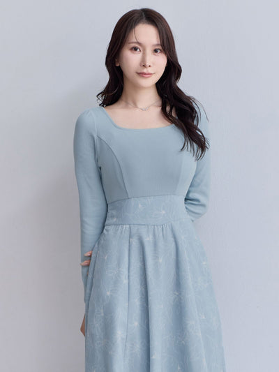 [11/13 22:00発売 期間限定 500円OFF]フラワードッキングワンピース 25AW：ペールブルー[102サイズ対応]