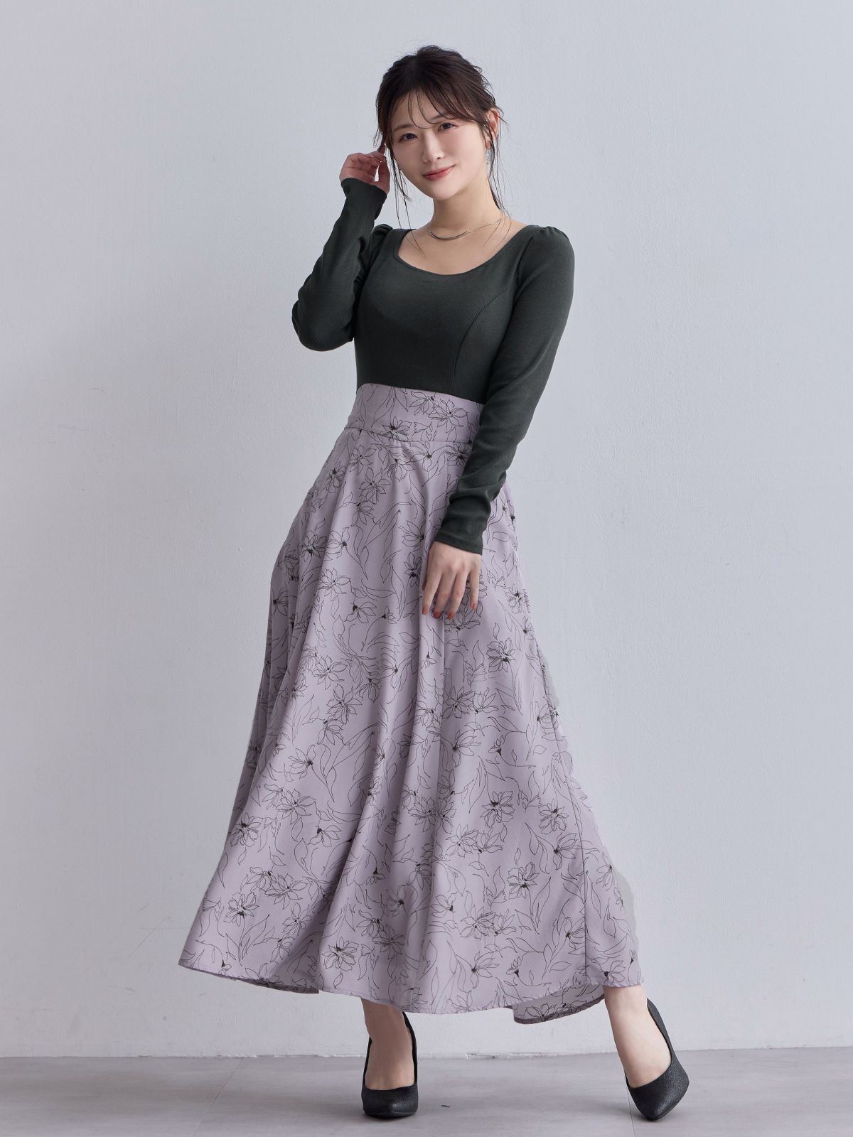 [11/13 22:00発売 期間限定 500円OFF]フラワードッキングワンピース 25AW：モーブピンク[102サイズ対応]