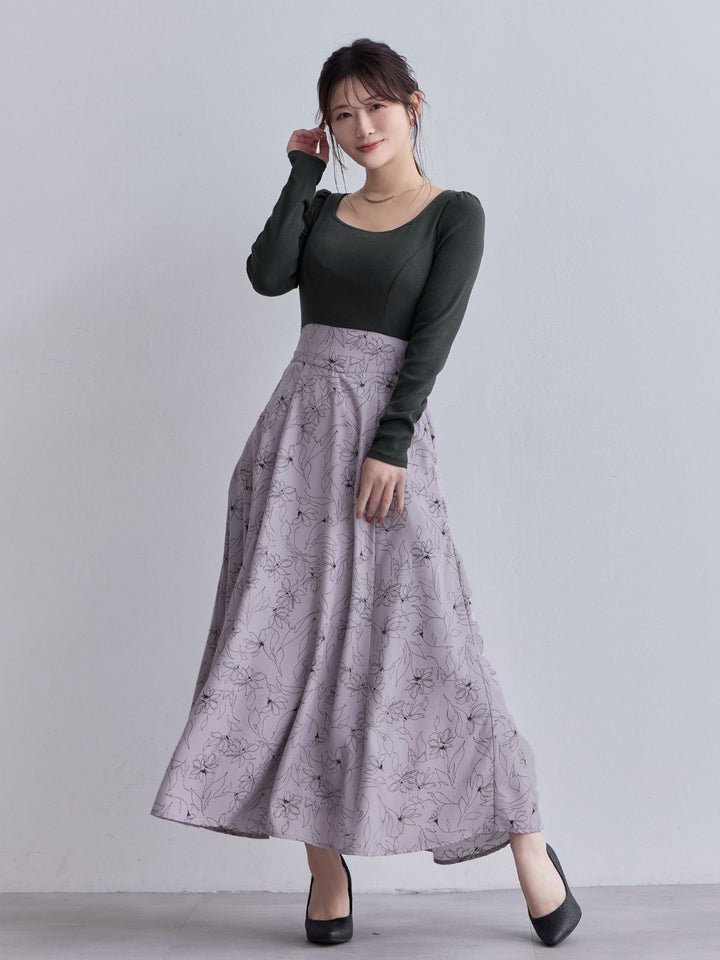 フラワードッキングワンピース 25AW：モーブピンク│胸が大きな女性の