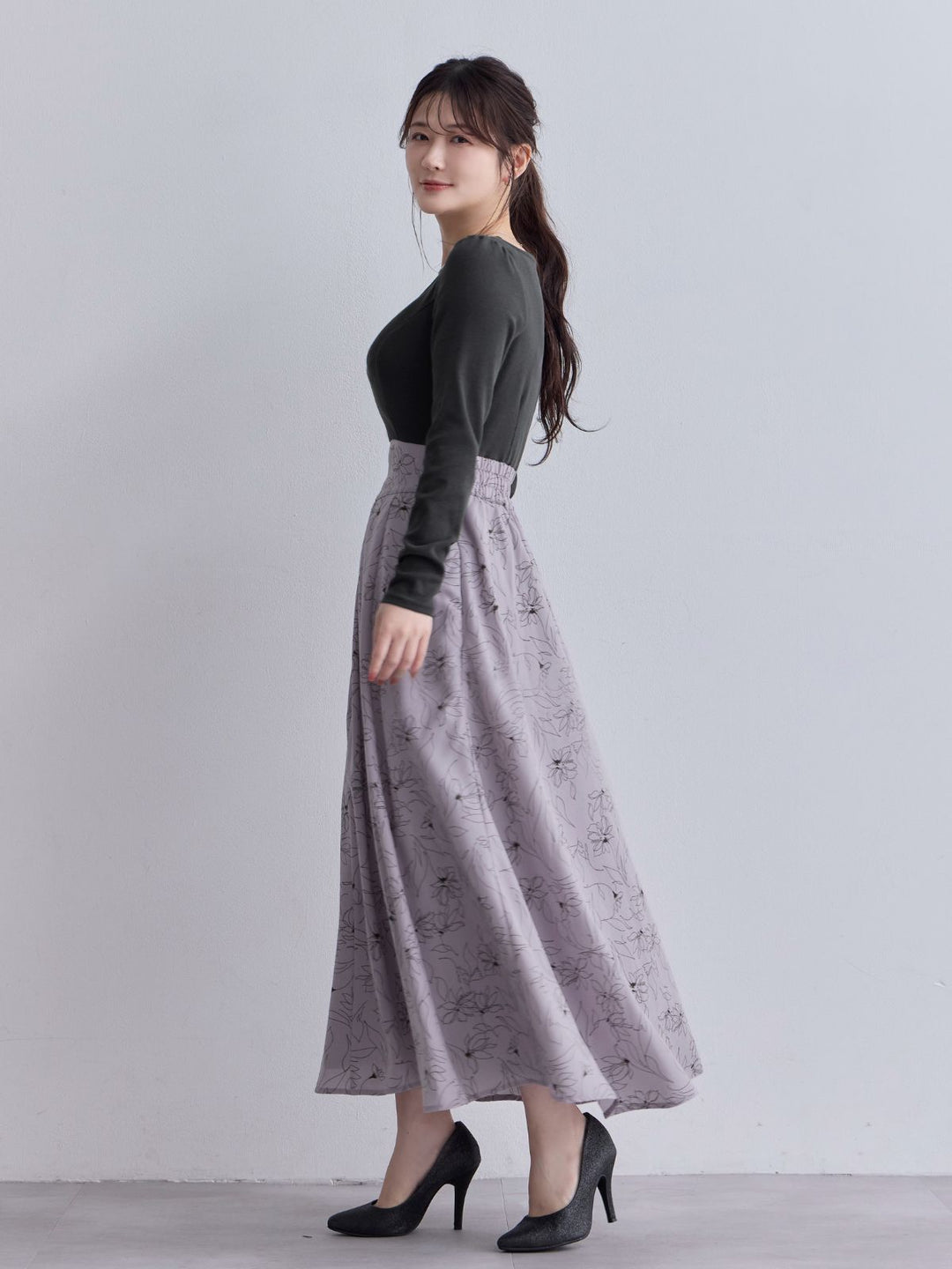 フラワードッキングワンピース 25AW：モーブピンク│胸が大きな女性の