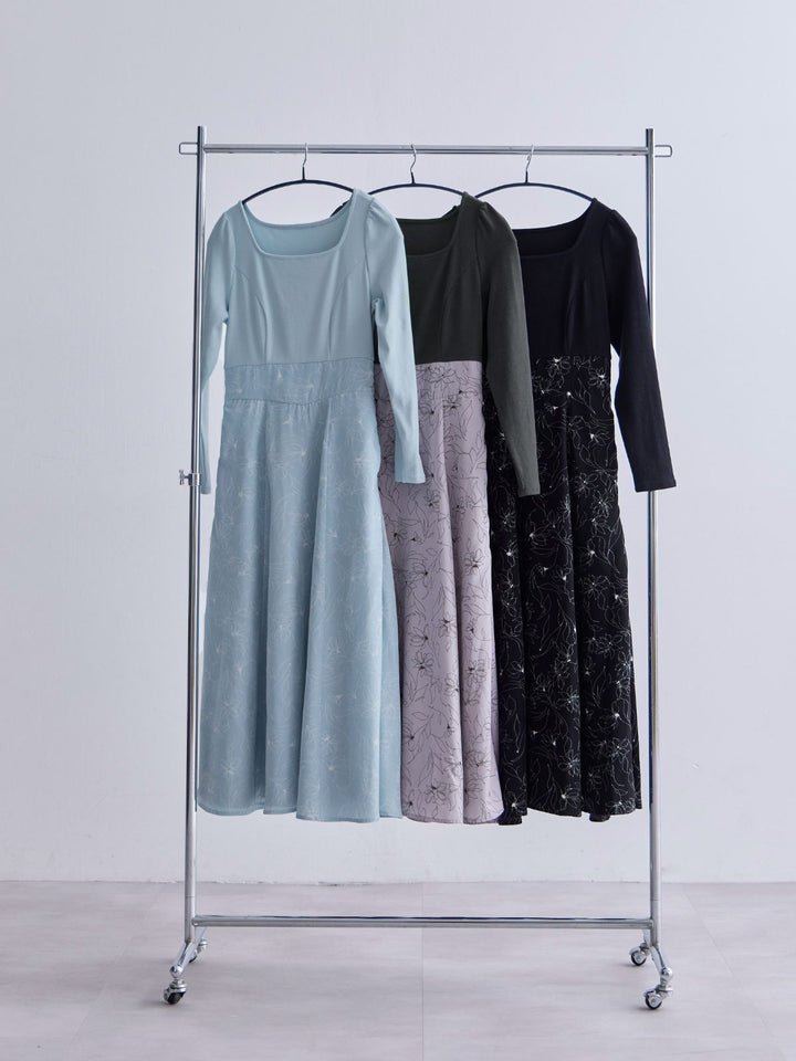 【タグ付き】overE フラワードッキングワンピース ブラック 102サイズ フラワードッキングワンピース 25AW：モーブピンク│胸が大きな女性の