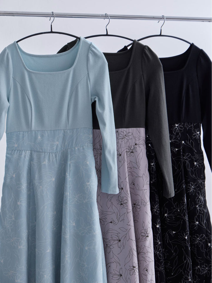 【タグ付き】overE フラワードッキングワンピース ブラック 102サイズ フラワードッキングワンピース 25AW：モーブピンク│胸が大きな女性の