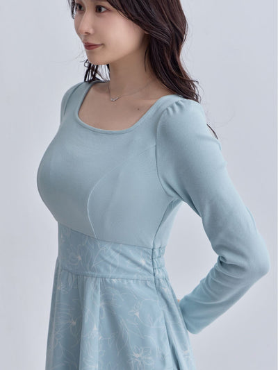 [11/13 22:00発売 期間限定 500円OFF]フラワードッキングワンピース 25AW：ペールブルー[102サイズ対応]